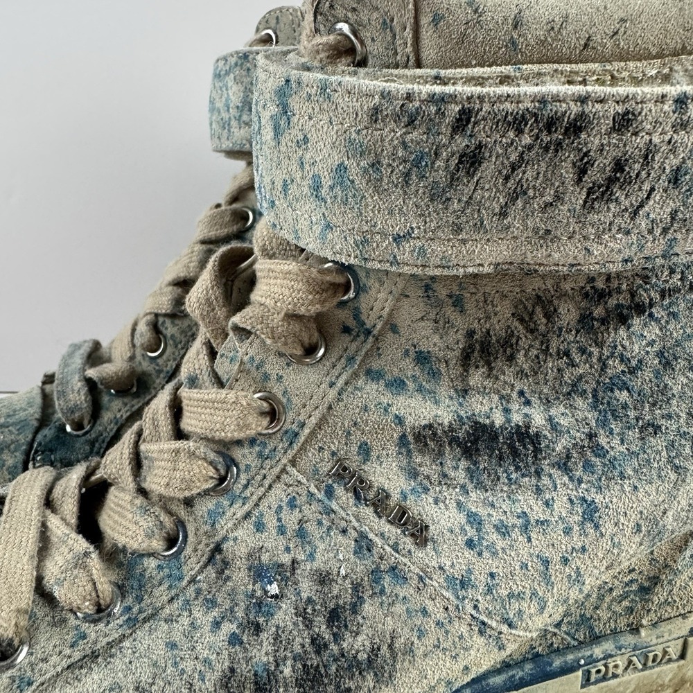 Prada Paint Splatter Artsy Wedge Sneakers Shoes Leather High Top EU 37.5 US 7 - Picture 2 of 7